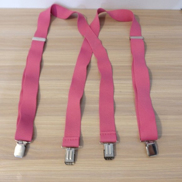 Suspender‎ Mens Pink Clip On X Back Adjustable Strap Stretch Prom Bright Adult - Picture 1 of 8